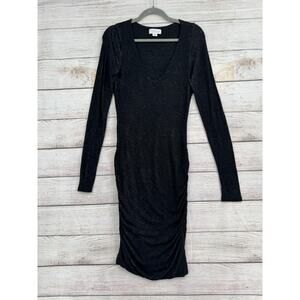 Velvet Graham Spencer Ruched Side Bodycon Dress Womens Medium Black V-Neck